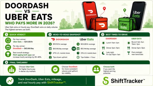 DoorDash vs Uber Eats Pay 2026: Real $/Hour Comparison ($24.68 vs $18.93)