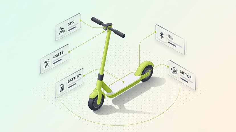 Lime scooter with labeled components: GPS, 4G LTE, battery, BLE, and motor — how do lime scooters work