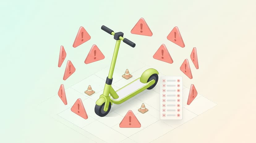 Green scooter surrounded by warning signs and cones, illustrating caution and mistakes — top 10 mistakes lime juicers